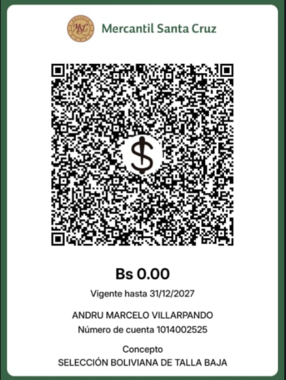 Código QR para aportar a la Selección Boliviana de Futsal Talla Baja